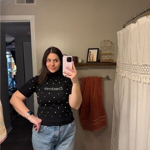 bebe Black Top with Pearl Accents